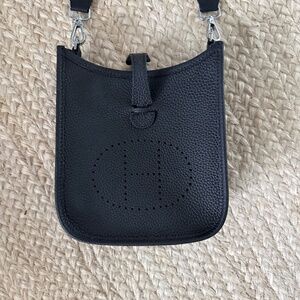 Black Crossbody H bag, real leather Mini size